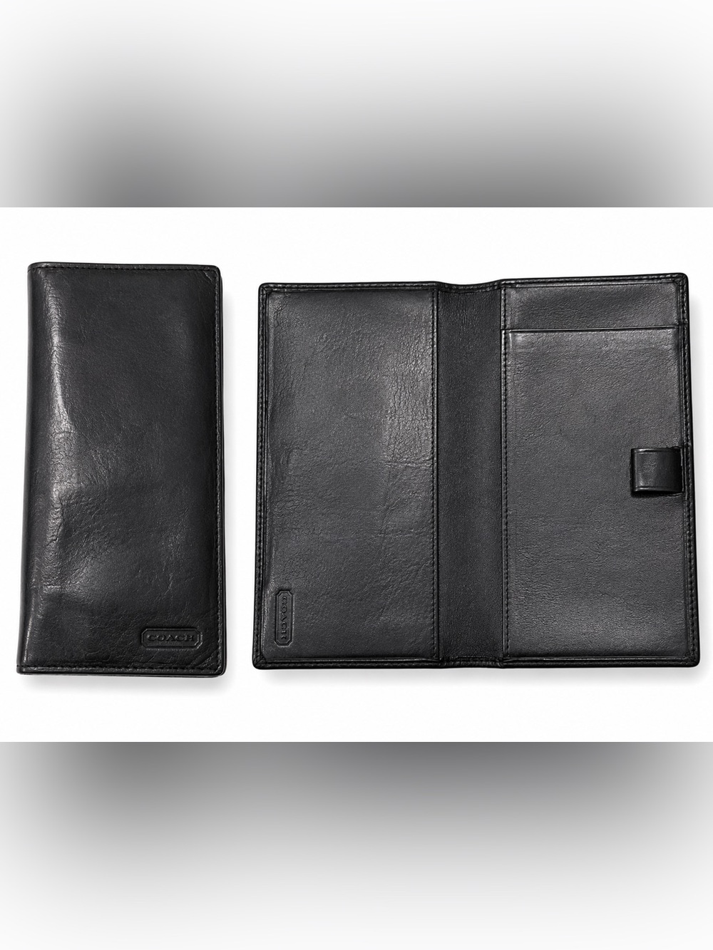 Coach Black Vintage Leather Checkbook Cover Wallet Organizer Men Travel Luxury